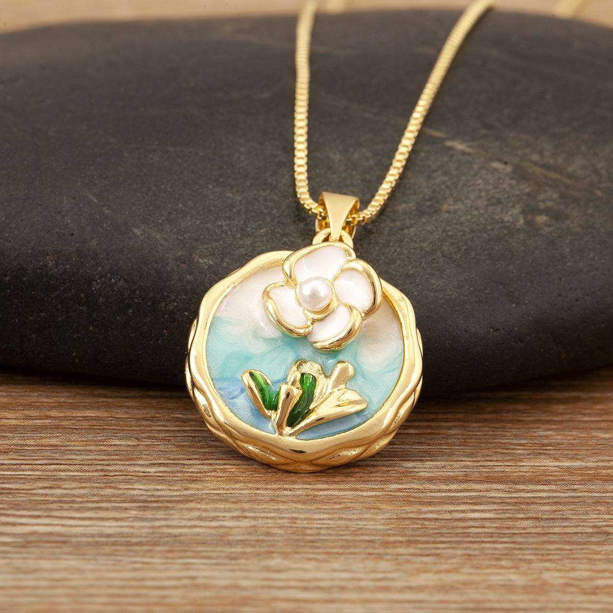 

Nidin Fashion Blue Green Enamel Flower/Shell/Star Design Pendant Necklace For Women Men Inlaid Pearl Zircon DIY Charms Jewelry