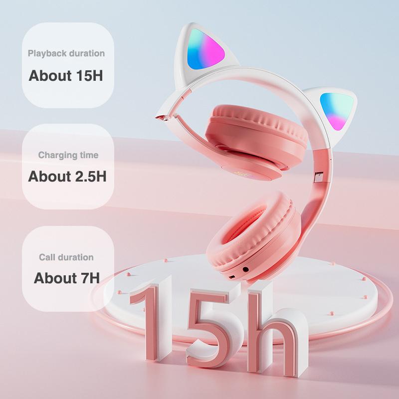 Cat Bluetooth Headphone Wireless Gradient Color Led Light With Mic Kids Girls Stereo Phone Music Headset Gamer Gift