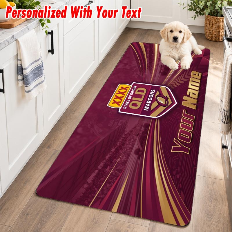 Queensland Maroons Custom Name Flannel Rug Kitchen Mat Non Slip Floor Carpet Personalized Home Decor