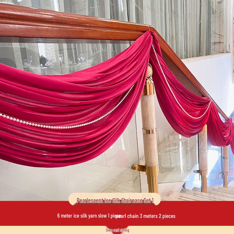 Romantic Wedding Staircase Handrail Decoration Set with Tulle, Balloons, and Pull Flowers