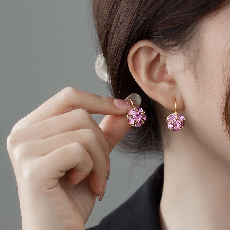 2023 Trendy Purple Mori-Kei Sparkly Pink Earrings: High-End Women’s Sweet Niche Studs