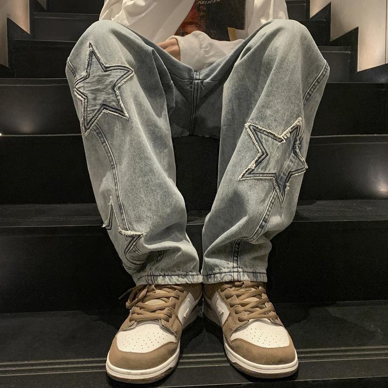Pantaloni Denim Casual Trendy a Gamba Dritta Autunno e Inverno Larghi Hip-hop Giovani Street Jeans Pantaloni a Gamba Larga Pantaloni Y2k da Uomo