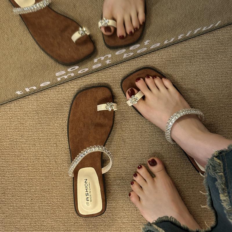 Fashion Shoes Woman's Slippers Glitter Slides Square Toe Rubber Flip Flops Shale Female Beach 2025 Jelly Hawaiian Sabot Soft Crystal