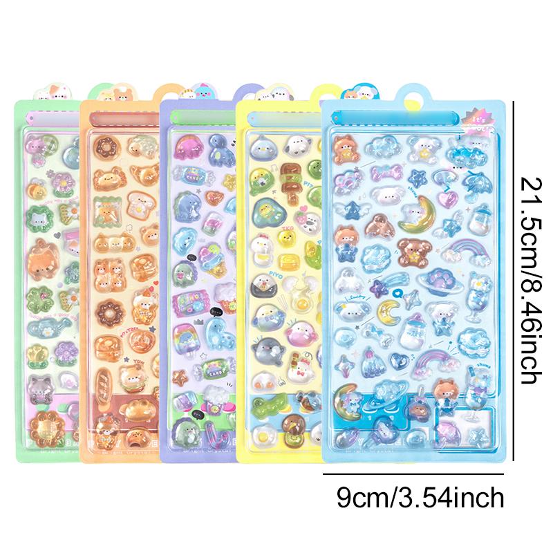1/3/5Sheet Random Mix Style 3D Relief Sticker Cute Animal Bear Cat Dinosaur Dog Chick Scrapbook Decorative Embossed Stickers ZYF