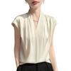 Solid-color Pleated Design Blouse T-shirt, New Spring/summer Style, V-neck, Dropped Shoulders, Short Sleeves, Women's Shirt