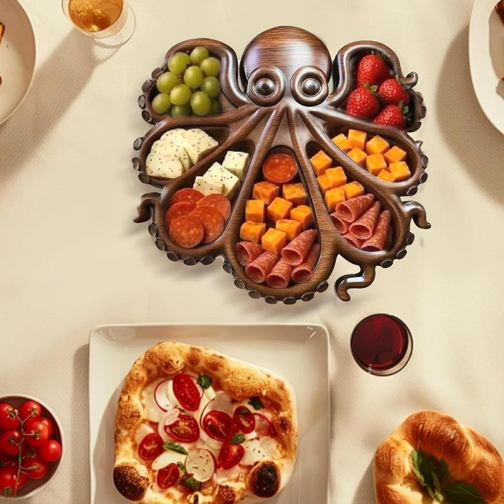 Octopus Charcuterie Board,Serving Tray Platter with Tentacle Design for Cheese Fruit Bread,Food Dish Serving Dishes,House Warming Gifts,7 Compartments