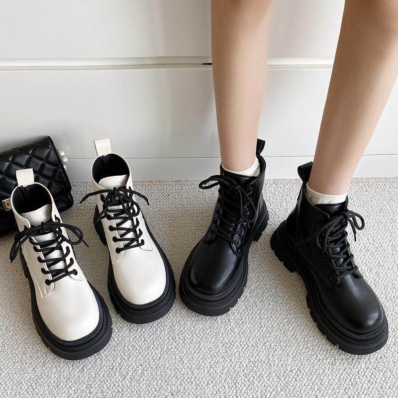 Fashion 2025 New Women's Platform Ankle Boots White Pu Leather Thick Sole Combat Booties Woman Spring Autumn Non Slip Motorcycle Boots