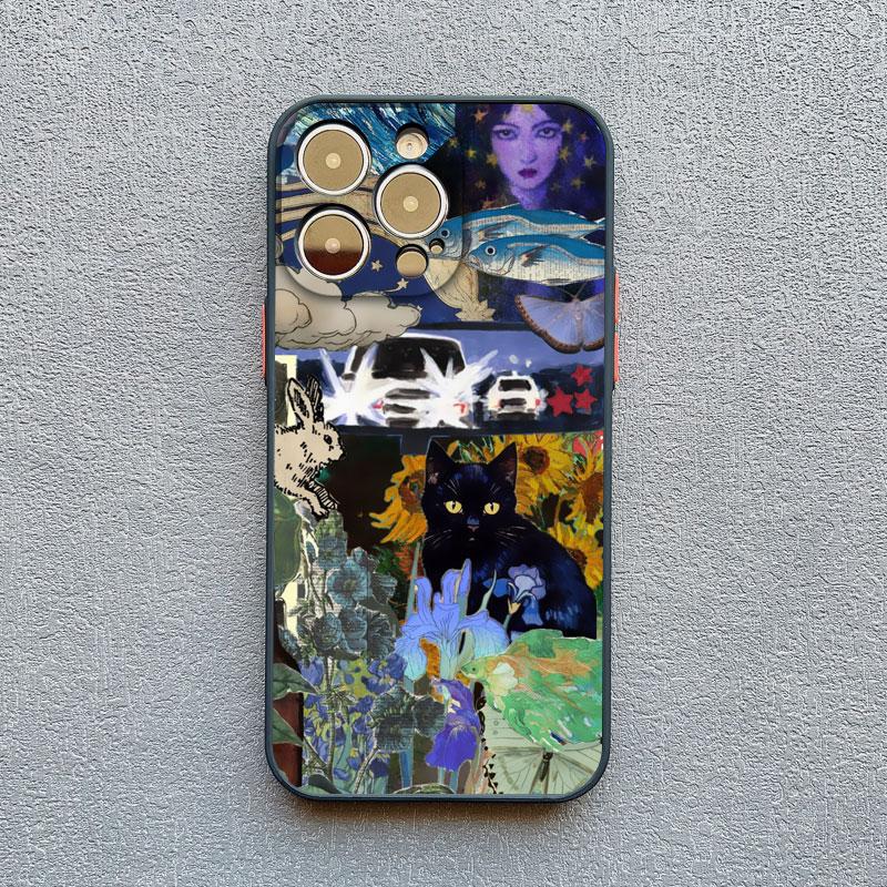 Retro Style Black Cat Art Phone Case for iPhone 16 15 14 Pro Max 14 15 Plus 12 13 Mini 11 Pro Max X XR XS 7 8 Plus SE Back Cover