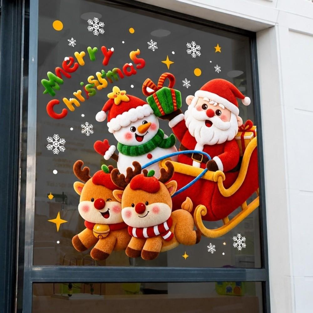 Waterproof Christmas Static Cling Decal DIY Xmas Party Door Stickers Festive Decorations