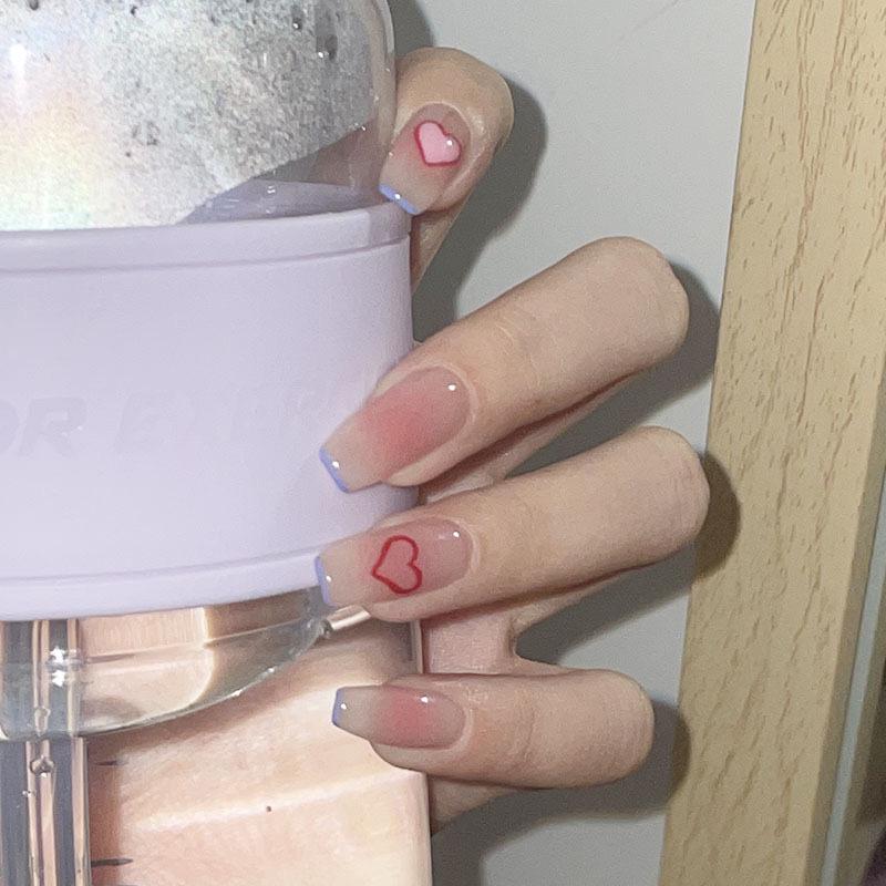 Simple French Gradient Detachable Press-On Nails: Short, Whitening False Nail Tips.