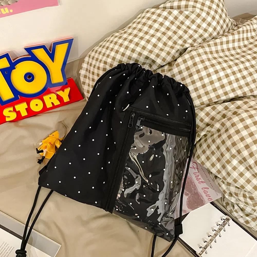 

Легкая Легкая Мягкая Нейлоновая Сумка Горошек Студенческий Школьный Рюкзак Нейлоновый Рюкзак со Шнурком Девочки Style1-Black