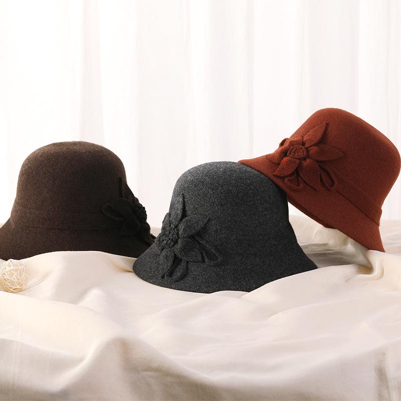 Fashion Wool Mother Hat Ladies Autumn and Winter Top Hat Versatile Bucket Hat Medium and Old Basin Hat
