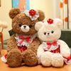 Bear Doll Soft Fluffy Red Dot Dress Lace Embellishments Comfortable Hug Bear Plush Toy Bedroom Pillow Sofa Decor