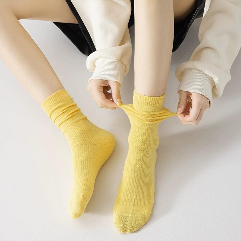 3/6/12 Pairs Women Knitted Cotton Mid Tube Socks Fashion Striped Candy Color Comfortable Sweat Absorbing Breathable Casual Socks