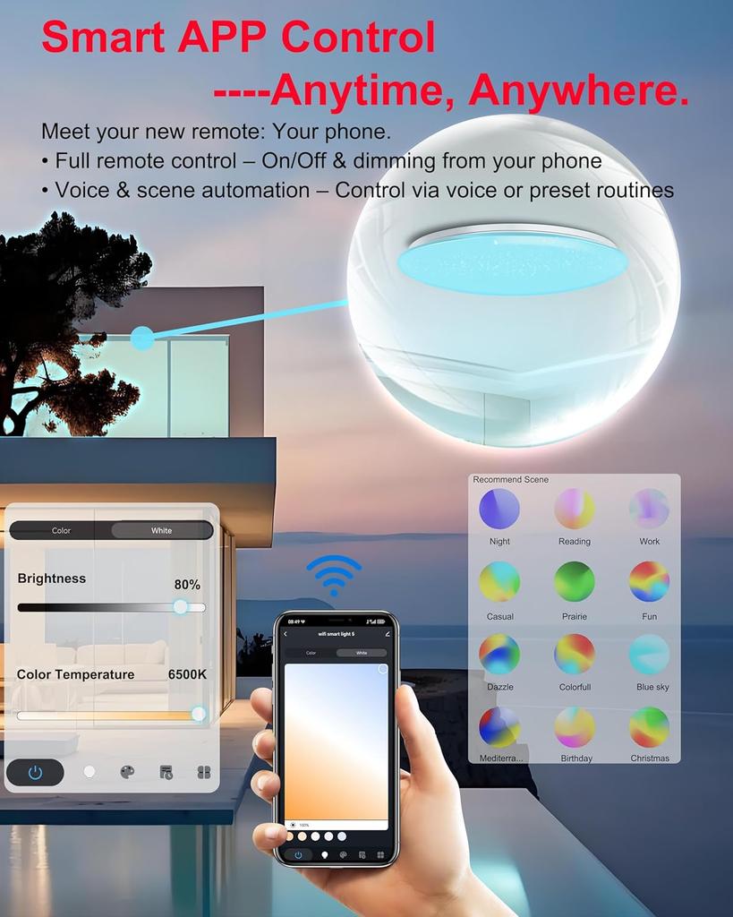 Chysongoods Lampada da soffitto LED 40 cm 45 W Dimmerabile e Temperatura Colore Regolabile RGB Ambiente Altoparlante Bluetooth Integrato Compatibile con Alexa per Uso Interno