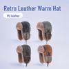 Sombrero de Aviador Retro de Cuero Unisex Lei Feng con Ala Grande y Protección para los Oídos de Terciopelo Grueso para Invierno