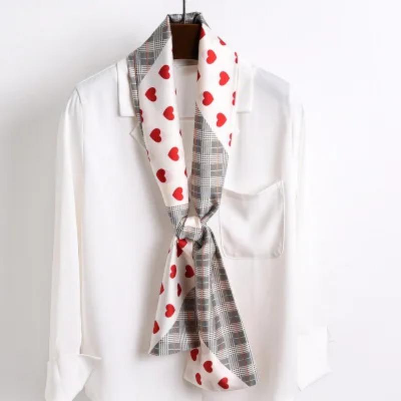 Hijab Real Long Silk Women Print Elegant Neck Scarves Hair Head Ribbon Tie Bag Handle Decoration Foulard Collar Kerchief