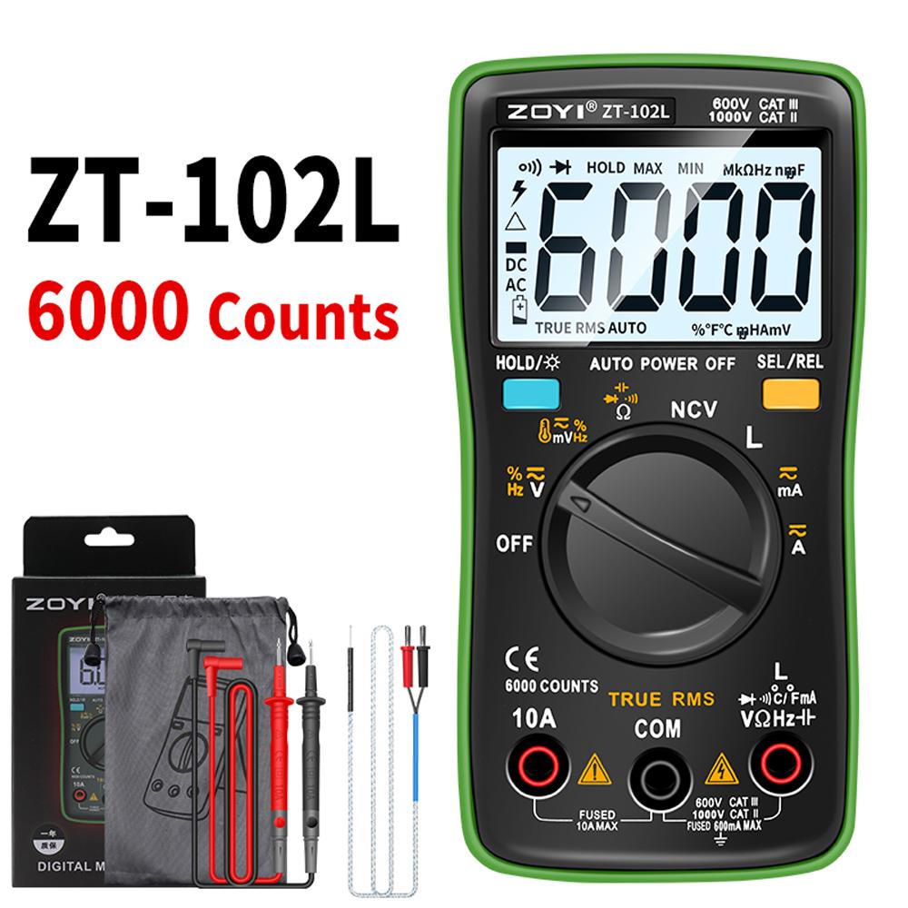 ZOYI ZT102L Digital Multimeter 6000 Counts Auto Range Backlight AC/DC Ammeter Volt Ohm Tester Portable Meter Multimeter