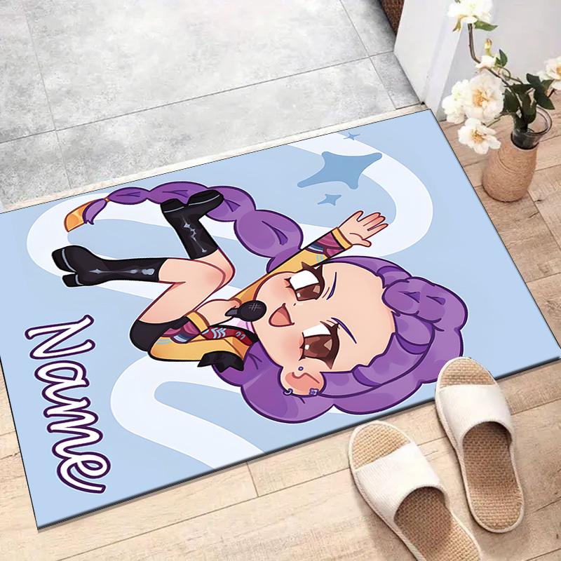 Custom KPop Demon Hunters Mat Personalized Name, Polyester Washable Indoor Entryway Rug, Gift for Christmas, Easter, Thanksgiving Day