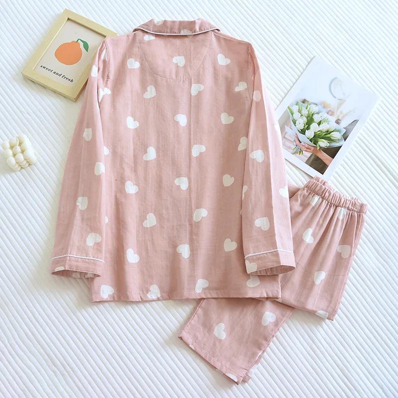 New Spring and Autumn Pajama Set for Women 100% Cotton Long-sleeved Trousers Two-piece Set Loving Cute Sweet Home Set