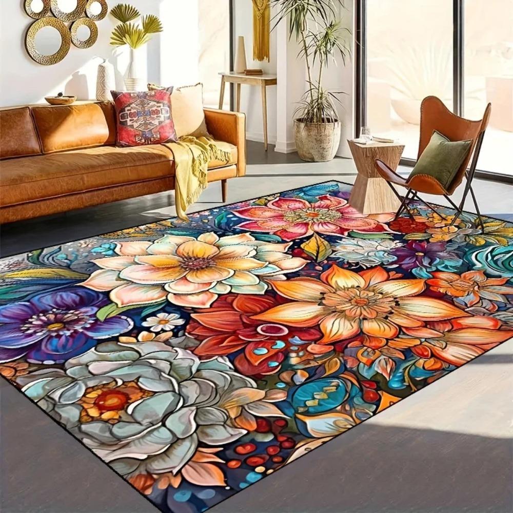 Beautiful Flower Print Mat - Floral Art Rug for Living Room, Nursery & Bedroom, Machine Washable Outdoor Garden Decor Carpet