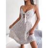 Abito Estivo da Donna con Stampa Floreale, Fiocco, Scollo a V, Bordo Orecchio di Legno, Ampio, Vacanza, con Bretelle