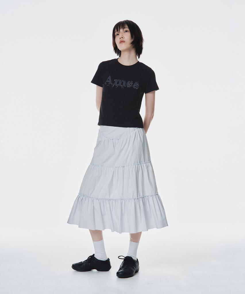 AMES-WORLDWIDE Basic Logo Denim Applique Tee Black (Am2Emut514A)