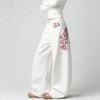 Vintage Americana Embroidered Wide-Leg Denim Jeans Women High-Waisted Relaxed Fit Y2K Streetwear Straight Drag Pants