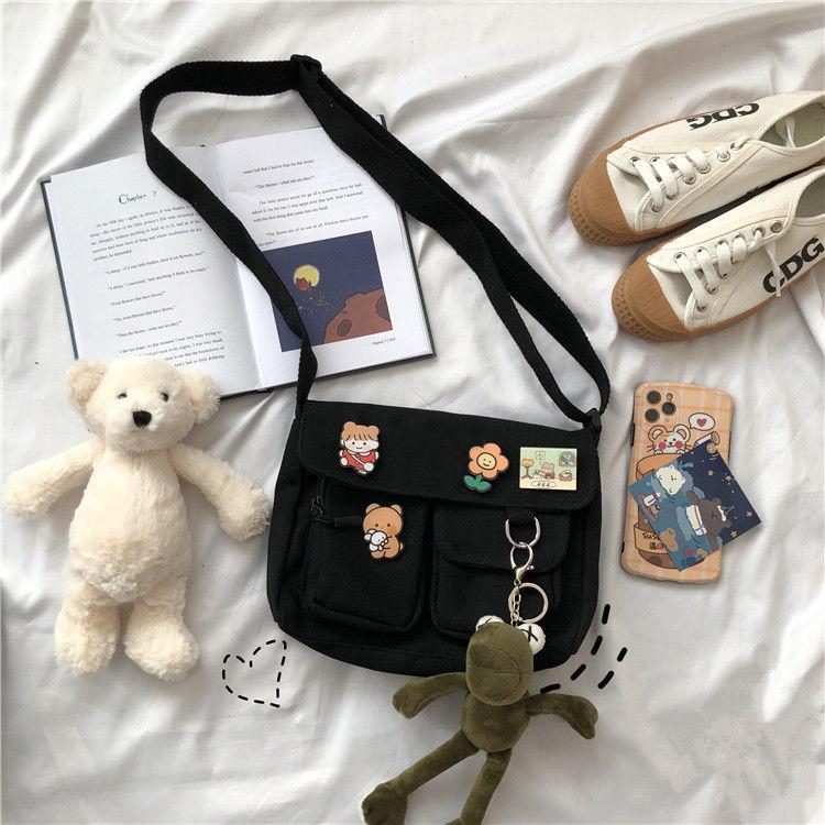 Canvas Diagonal Crossbody Bags Youth Fashion Casual Ladies Handbag Shoulder Bag Solid Color Messenger Bags for Girl School Bags