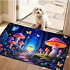 1pc Flannel Floor MatBohemian Magical Forest Mushroom Area Rug Vibrant Fantasy Woodland Night Sky Floor Mat Dreamy Bioluminescent Nature Home DecorNon