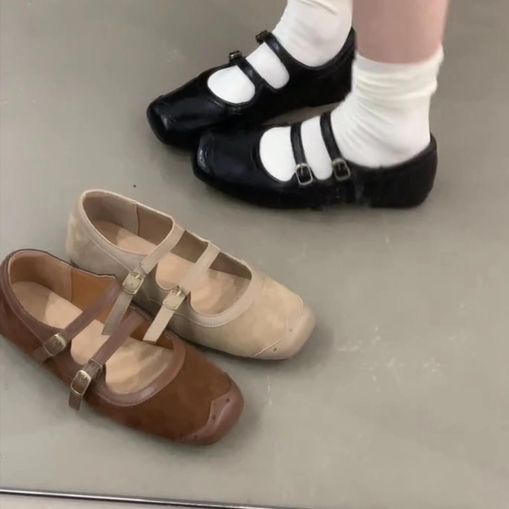Sheepskin Version~ British Mary Jane Shoes, Small Leather Shoes, French Versatile and Comfortable Square Head One-word Belt Design Women's Single Shoe