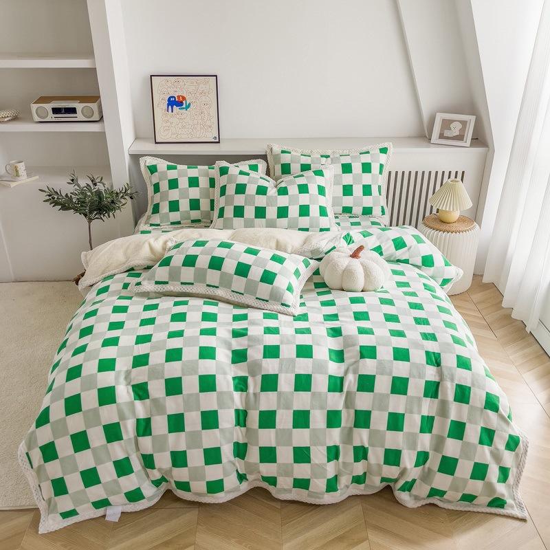 Double-Sided Thickened Milk Fleece Bed Four-Piece Set Of Fleece Lamb Fleece Children'S Quilt Cover Coral Fleece Bed Sheet To Keep Warm