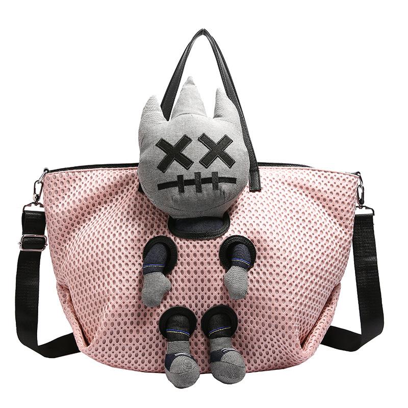 Travel Bag Large Capacity Mesh Fashion Doll Shoulder Bag Personality Hot Girl Casual Crossbody Bag Women's Tote Large Bag