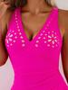 2026 New Fashion Solid Color Laser-Cut One-Piece Swimsuit for Women - European and American Style, Sexy Best Seller Swimwear