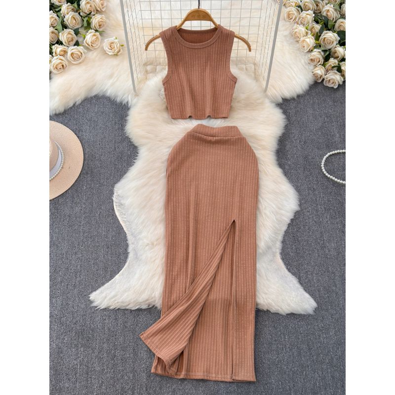 Elegant Socialite Sleeveless Split Sheath Fashion Suit