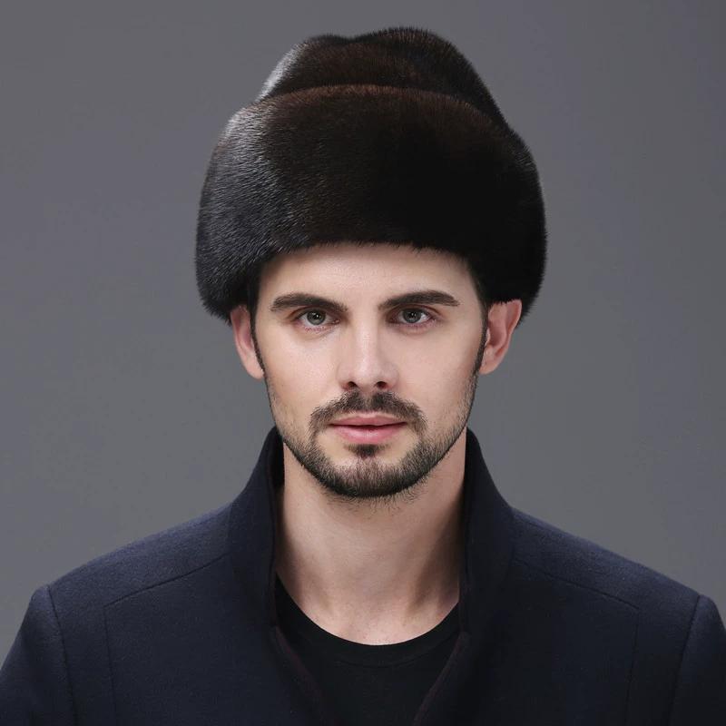 Mink Hat Men's Winter Middle-aged and Elderly Whole Mink Hair Old Man Hat Winter Outdoor Warm Real Fur Cotton Hat