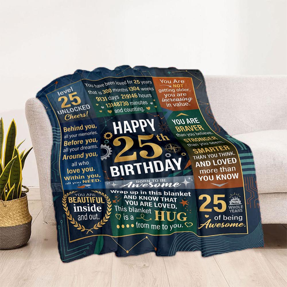 25th Birthday Celebration Flannel Blanket-Soft and Suitable for Sofas,Beds,Offices,Travel,All Seasons,Great Gift for Holidays and Birthdays.