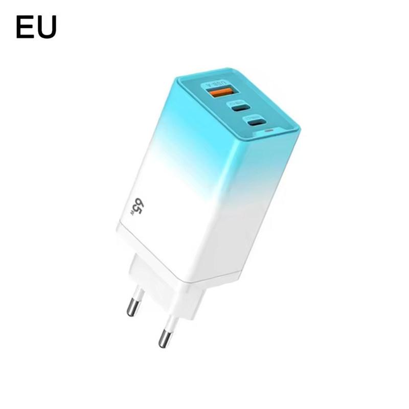 USB Type C Charger With Gradient Shell 65W Fast Charging 3-Port USB-C USB-A Adapter Plug For EU/US For iPhone