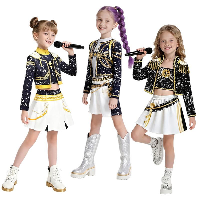 Costume da Cosplay Kpop Hunters Stage per Bambine Ragazze Anime Hunters Outfit da Cosplay Parrucca Completo Costume da Gioco di Ruolo per Feste di Halloween
