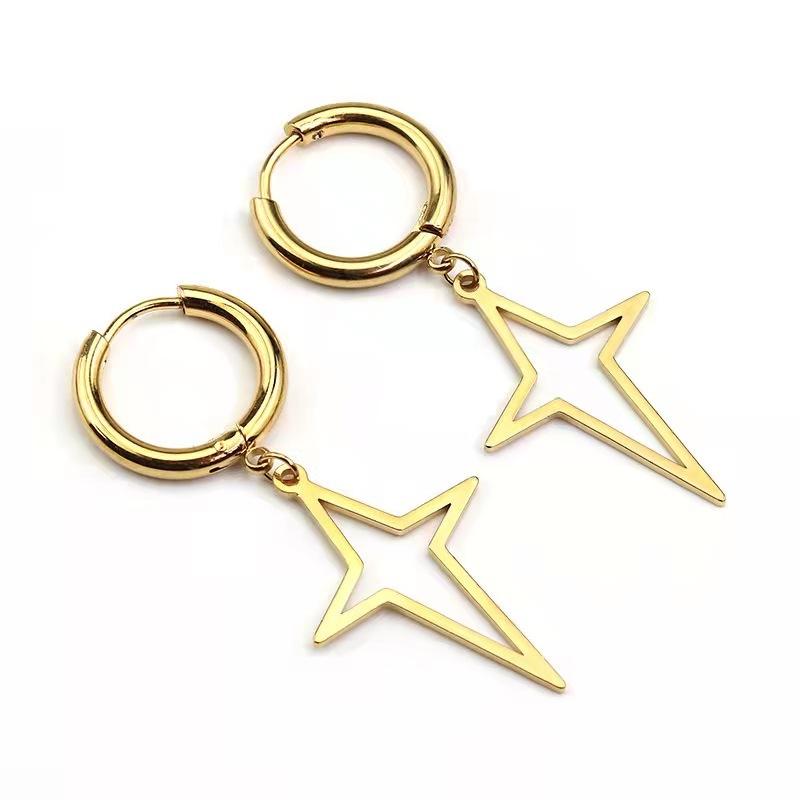 New Fashion Silver Color Pentagram Earrings for Women Charm Hollow Five-pointed Star Stainless Steel Dangle Earrings Jewelry