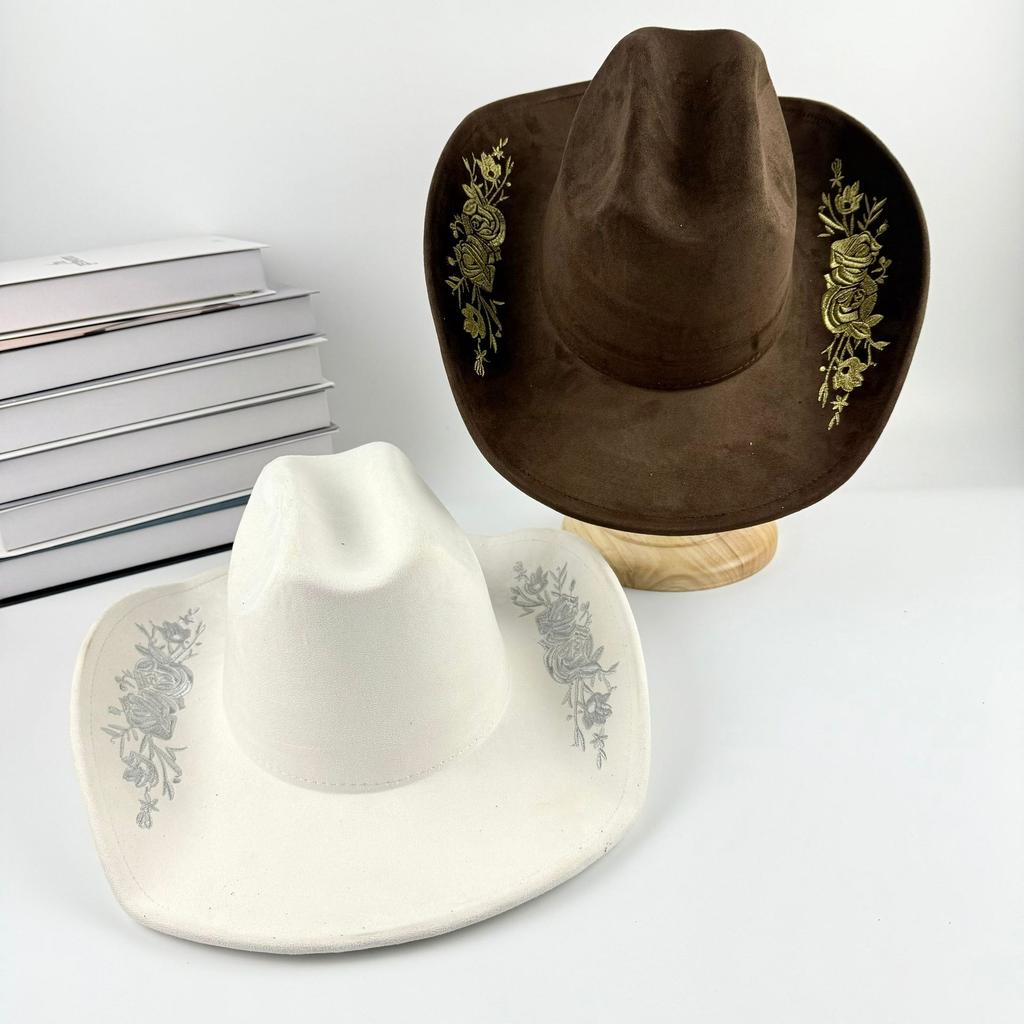 JYL TS DIY High End Cowboy Hat Leather Band Riding Cap Suede Fabric
