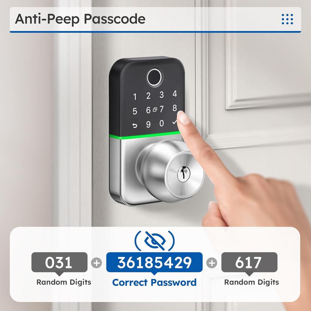 Keypad Smart Door Lock with Knob: Kucacci Keyless Entry Fingerprint Lock for Front Door - Keypad Digital Lock with Handle - Electronic Code Door Knob