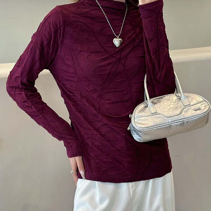 

Textured, semi-turtleneck inner long-sleeved pullover knitted sweater, early autumn solid-color pullover bottoming shirt top 3XL фиолетовый