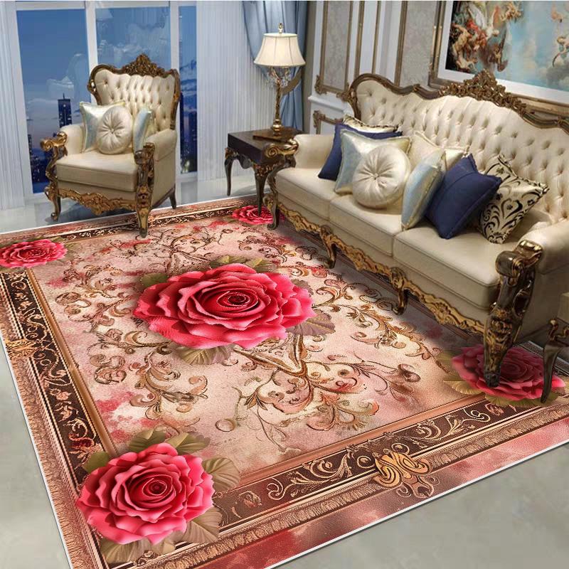 Dekorativní koberec v evropském stylu do obývacího pokoje, květinový vzor, velký rozměr, protiskluzové koberce, rohožka ke vchodovým dveřím, pratelný, přizpůsobitelný