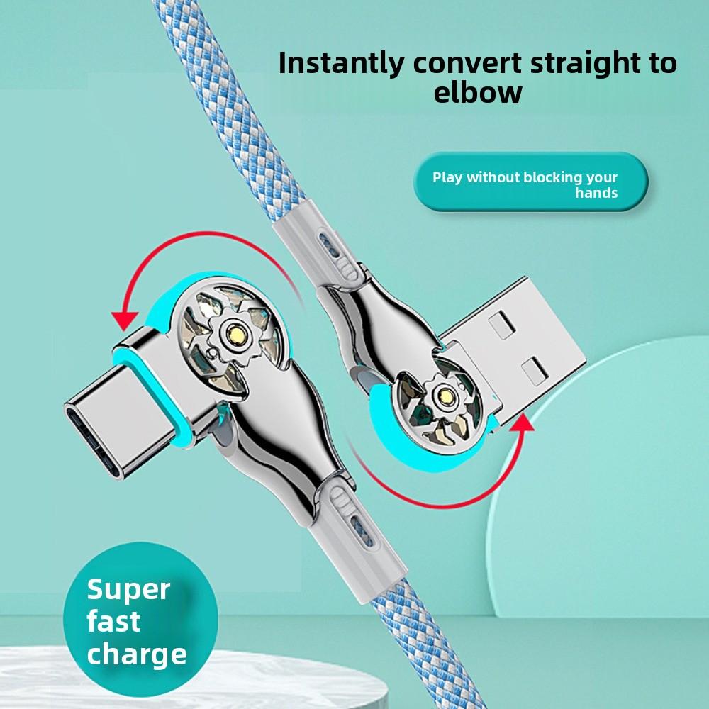 Double Bend 180 Degree Data Cable 66W Elbow Data Line Rotation Phone Charging Cable  Smartphone