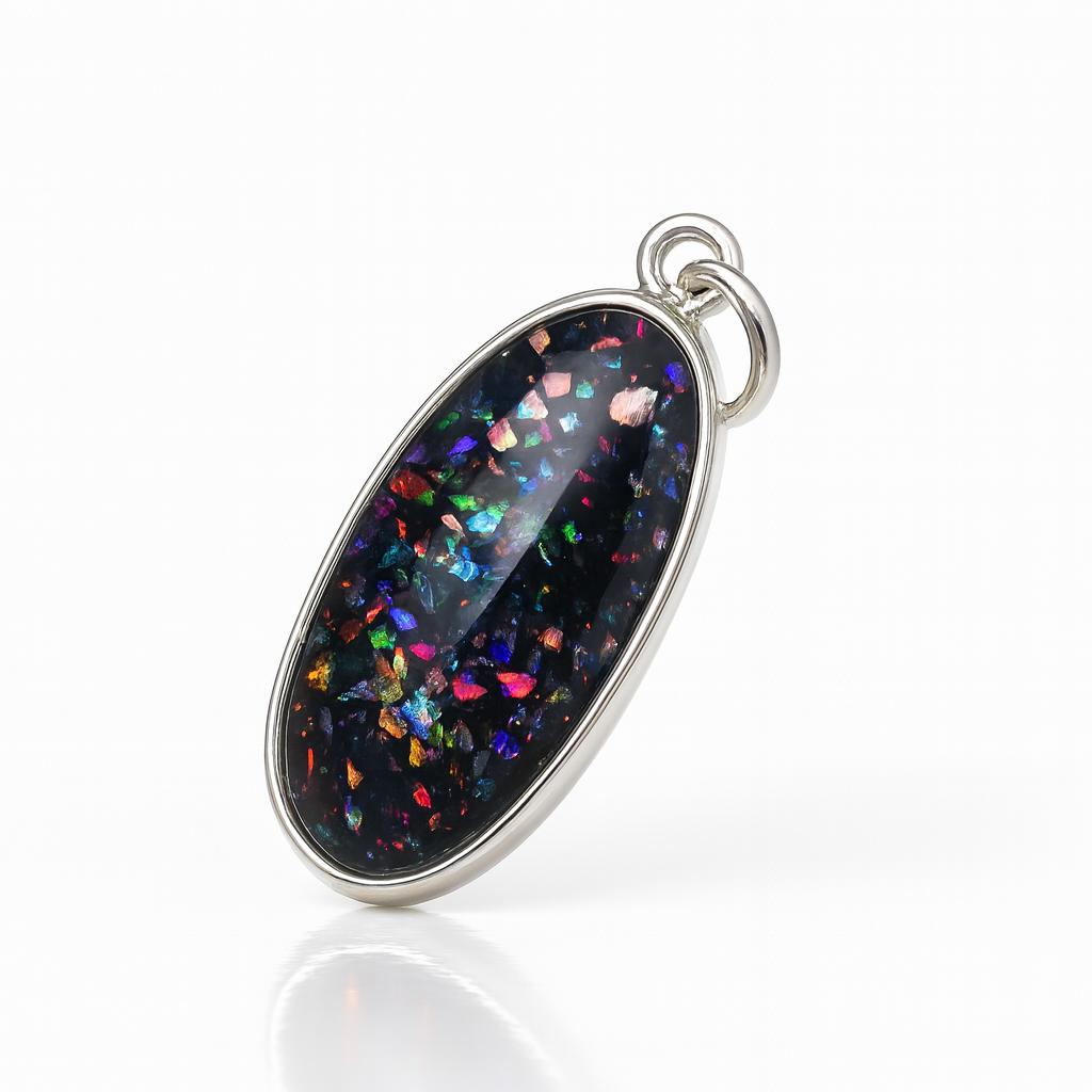 16.8 Ct Natural Ethiopian Multicolor Opal Oval Cut Pendant 925 Sterling Silver