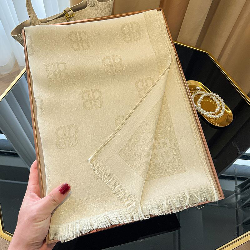 High Fashion Spring And Summer Long Silk Scarf Silk Shawl Scarf Fashion Versatile Tencel Cotton Letter Scarf