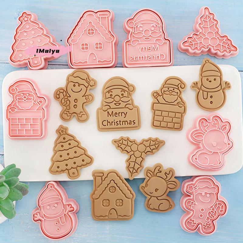 8Pcs 3D Christmas Cookie Cutters Set Holiday Shapes with Santa Christmas Tree House Deer - Christmas Party Decoration Cutters