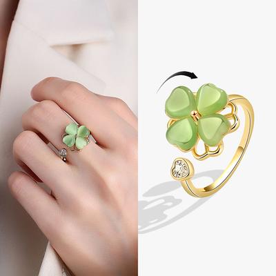 Trendy Rotating Clover Relieve Stress Adjustable Ring For Women  Finger Open Ring Daily Jewelry Girl Gift