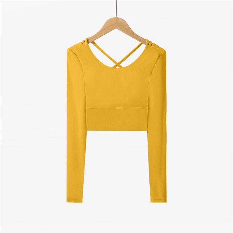 

Обнаженная спина, облегающая, высокоэластичная рубашка для йоги - без косточек, бесшовная, дышащая спортивная корректирующая одежда Medium темно-желтого